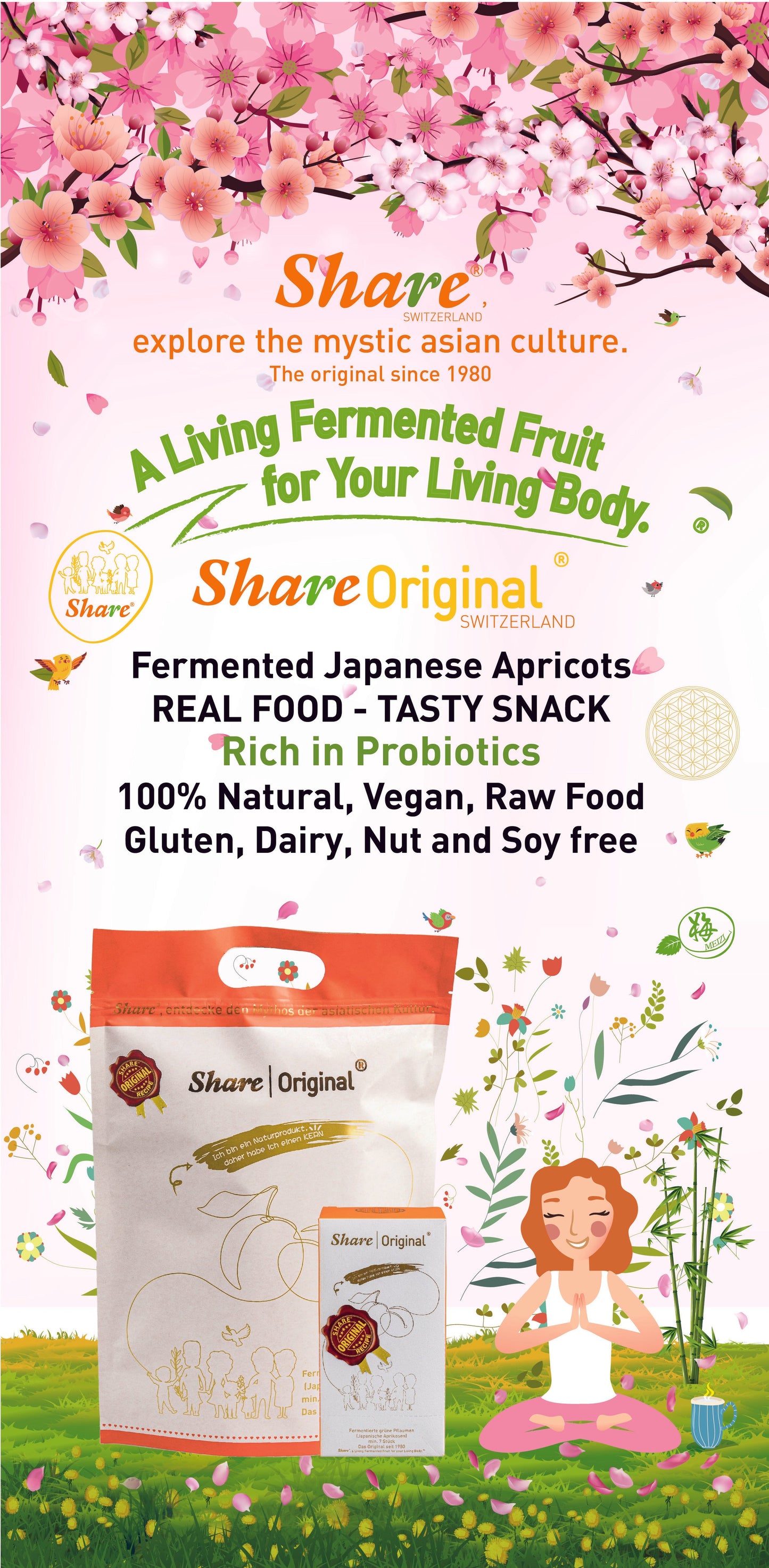 Share Original® (Organza Bag, 33-pc): 30+month naturally fermented Japanese apricot/plum, effective natural alternative to lab-made laxatives & probiotics, vegan & non-GMO, individually wrapped packet easy to travel (made in Switzerland, free shipping)