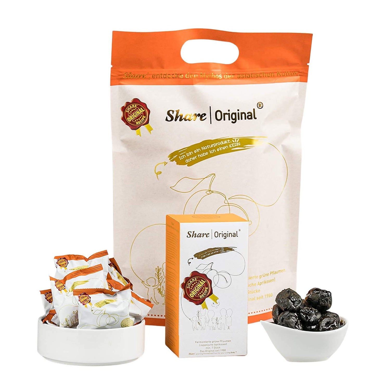 Share Original® (Organza Bag, 33 pieces): fermented Japanese apricot, effective natural alternative to lab-made laxatives and probiotics, 30-month natural fermented fruit, vegan & non-GMO, individually wrapped packet (made in Switzerland, free shipping)