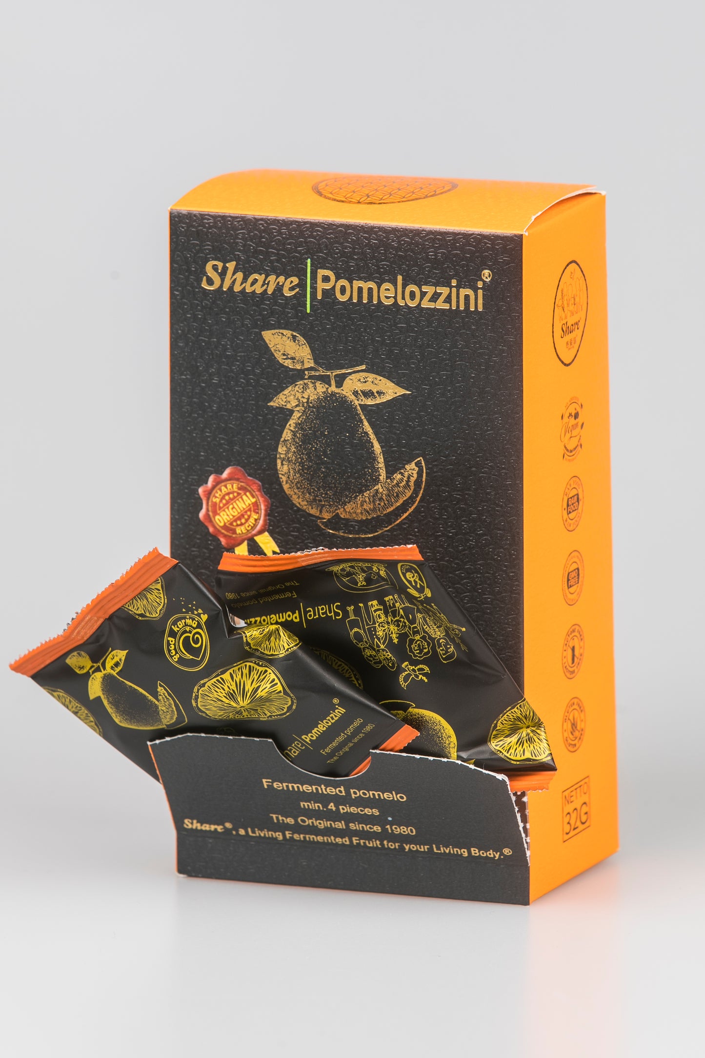 Share Pomelozzini® (4-pc Mini Starter BOX): 30+ month fermented Pomelo, effective natural alternative to lab-made laxatives and probiotics, 30-month natural fermented fruit, vegan & non-GMO, individually wrapped packet (made in Switzerland, free shipping)